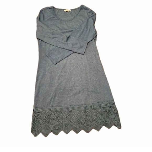 MiYang Blue Dress Large Long Sleeve Crochet Hem - Picture 1 of 7